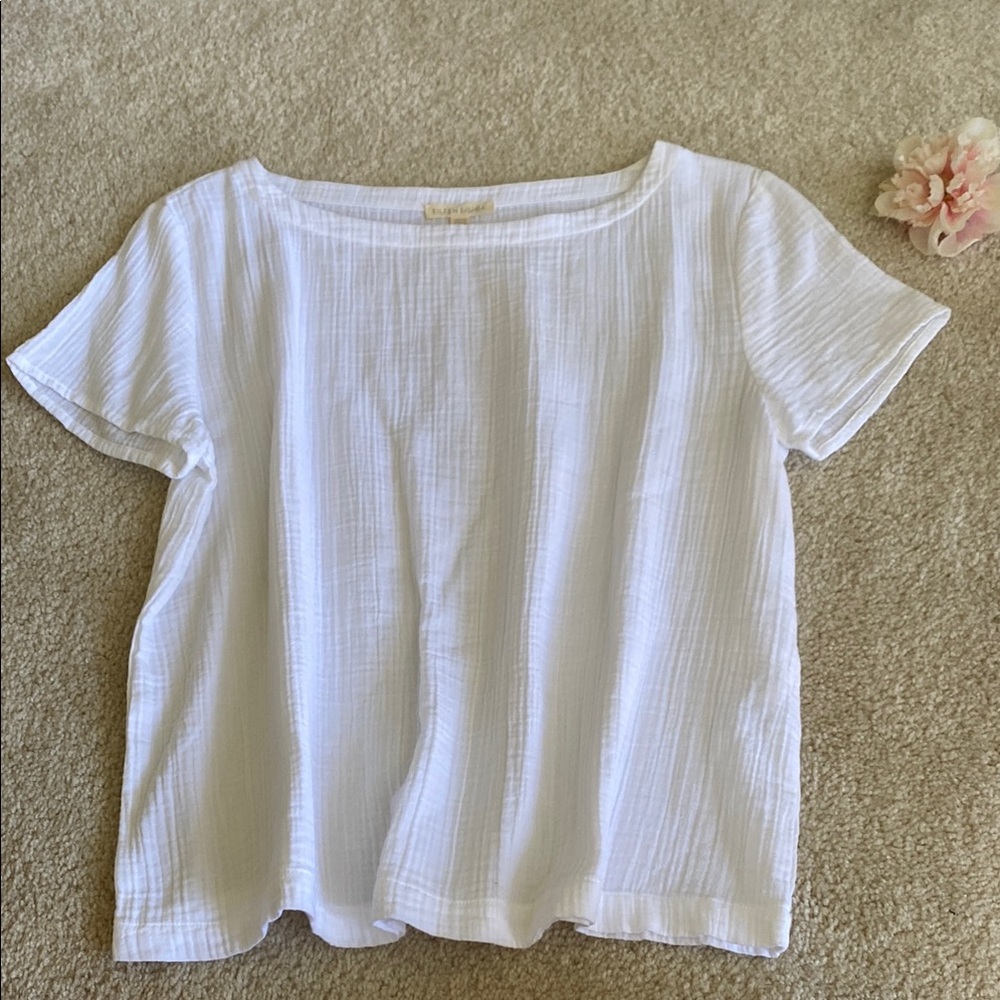 Eileen Fisher White Short Sleeve Top, S/P - Picture 8 of 8
